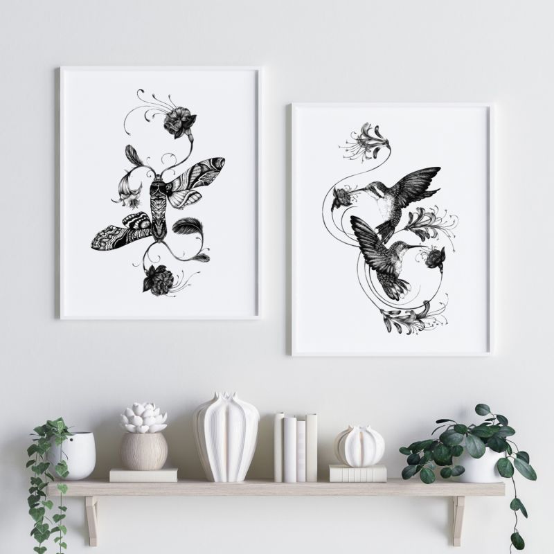 'Hummingbirds & Honeysuckle' Fine Art Print A4 image