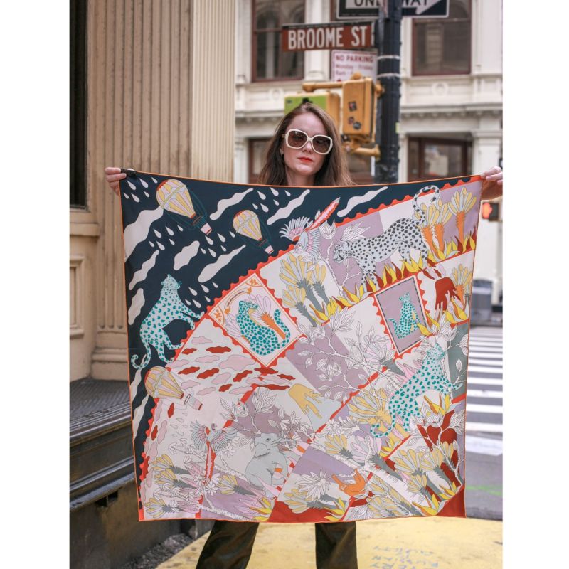 Double Sided Silk Scarf Of World Travel