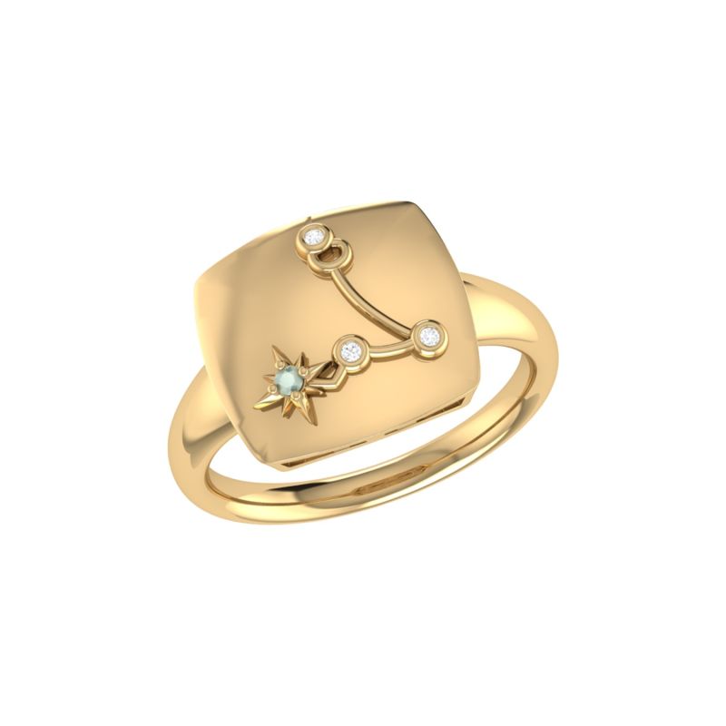 Pisces Two Fish Constellation Signet Ring In 14 Kt Yellow Gold Vermeil image