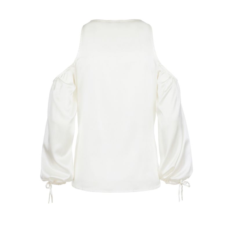 Lu White 100% Organic Peace Silk Blouse With Cold Shoulder image