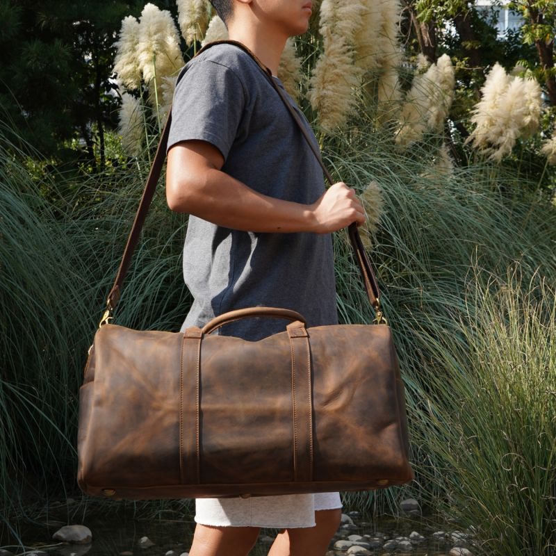 Genuine Leather Holdall - Light Brown image