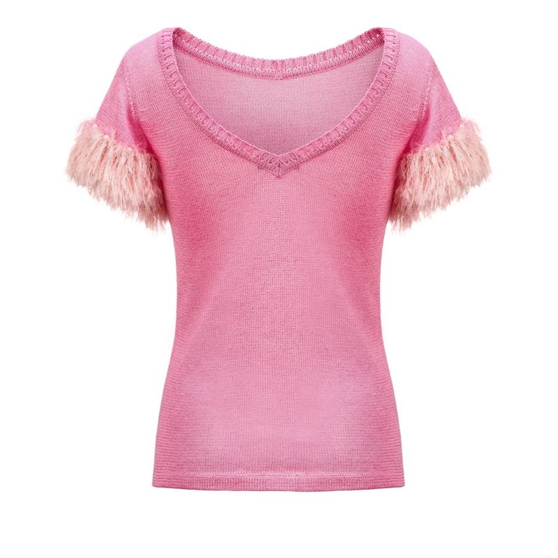 Pink Knit Top With Handmade Knit Details image