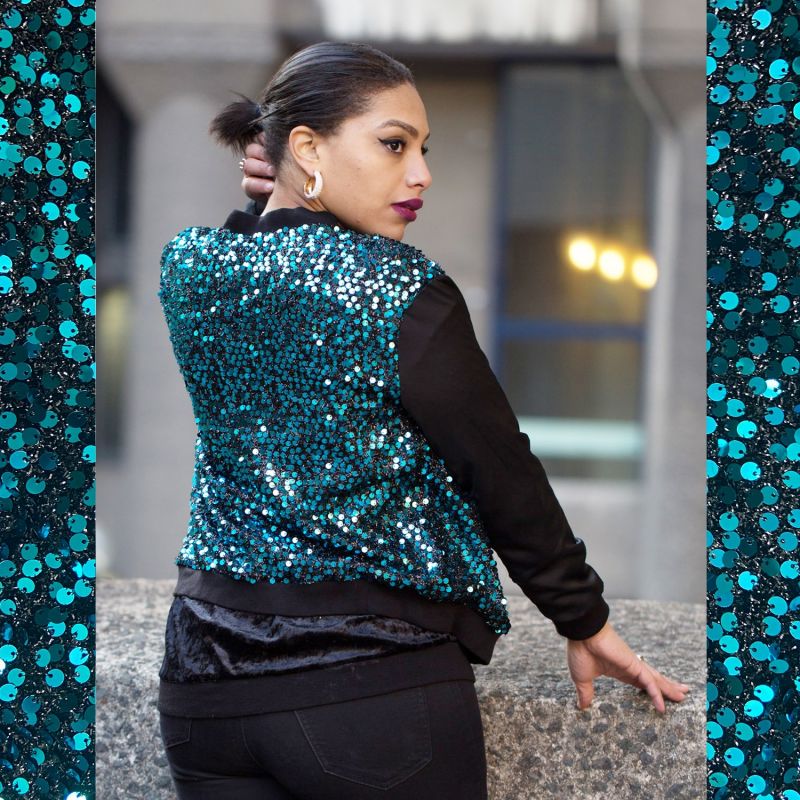 Blue Sequin Mix Party Bomber Jacket image