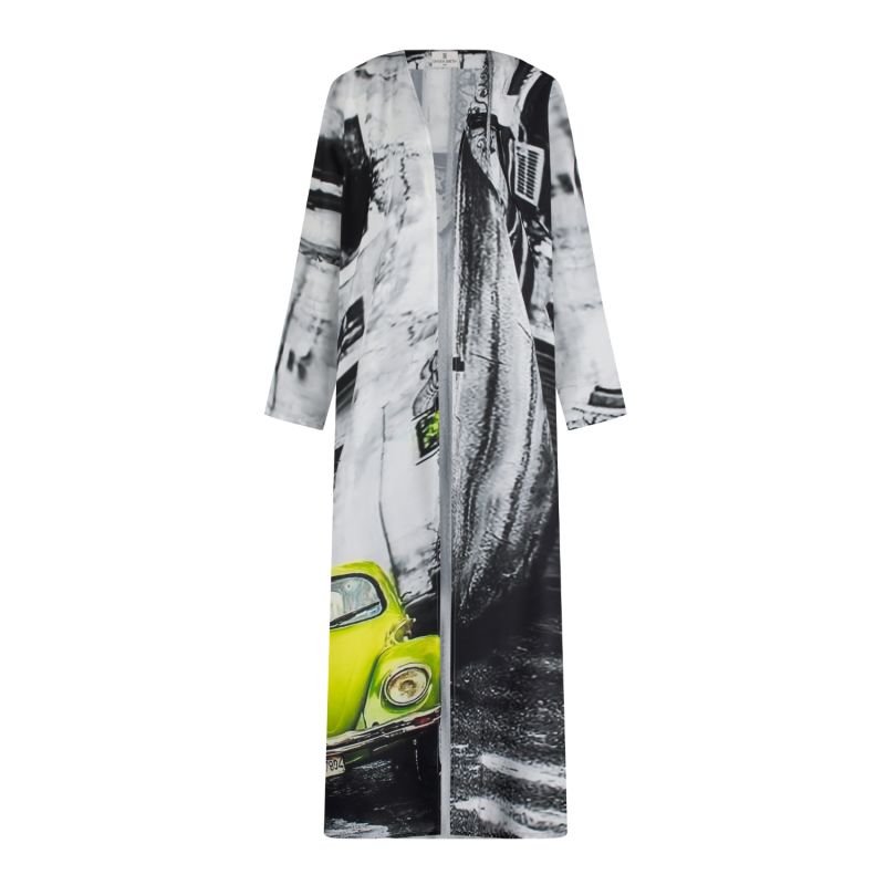 Neon Drive Car Abstract Print Long Kimono Dress image