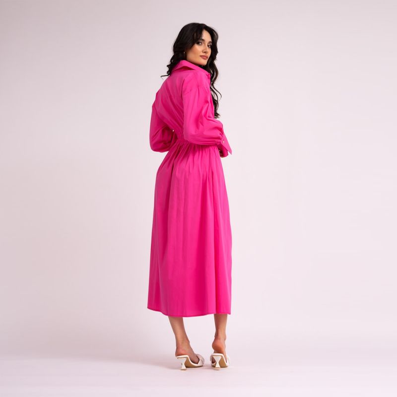 Neon Pink Midi Shirt Dress With Waist Cut-Out image