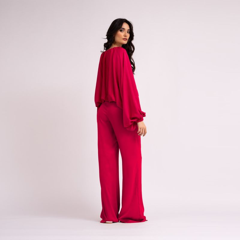 Neon Pink Set With Blouse And Wide Leg Trousers image