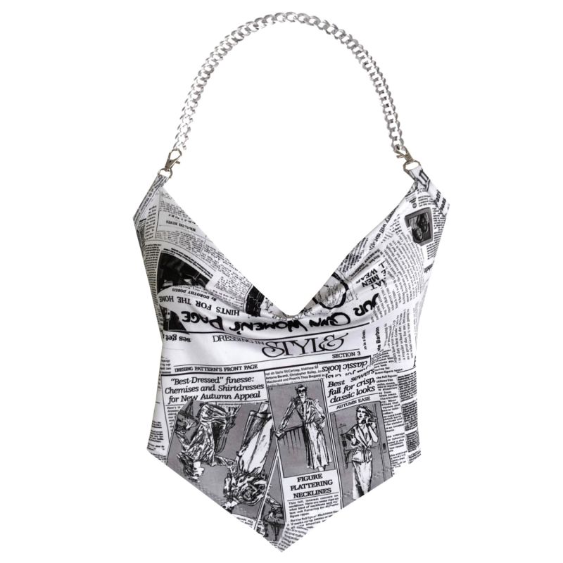 Newspaper And Chain Backless Halter Top image