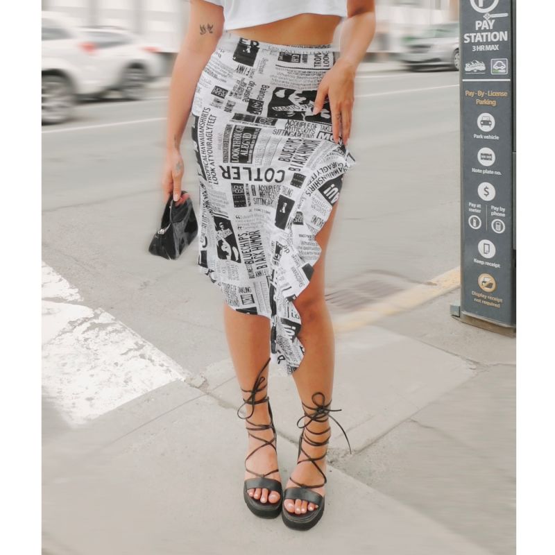 Newspaper Print Cascade Skirt image