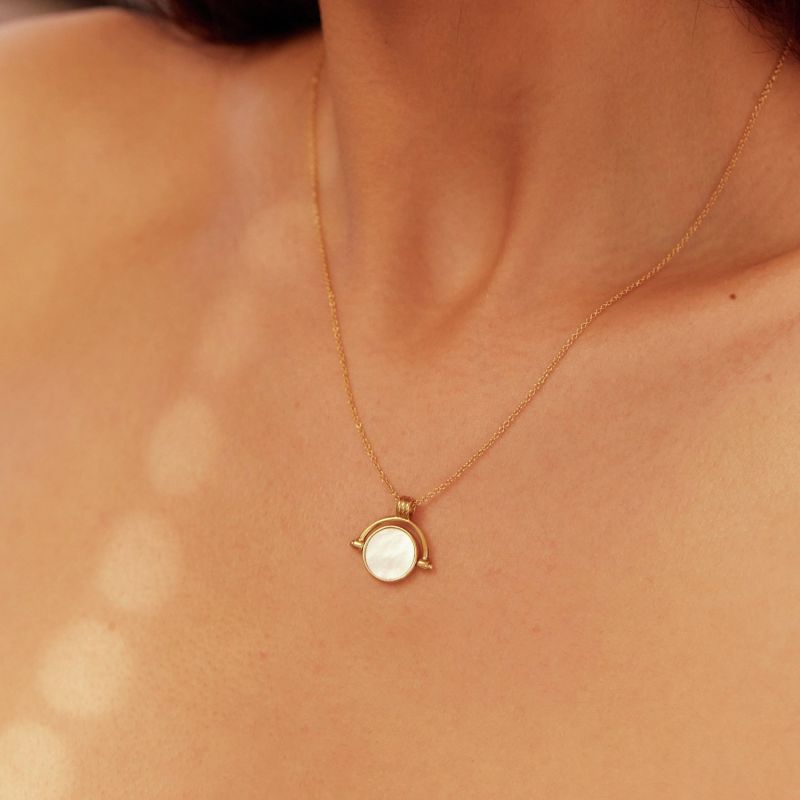 Gold Mother Of Pearl Spinning Disc Necklace image