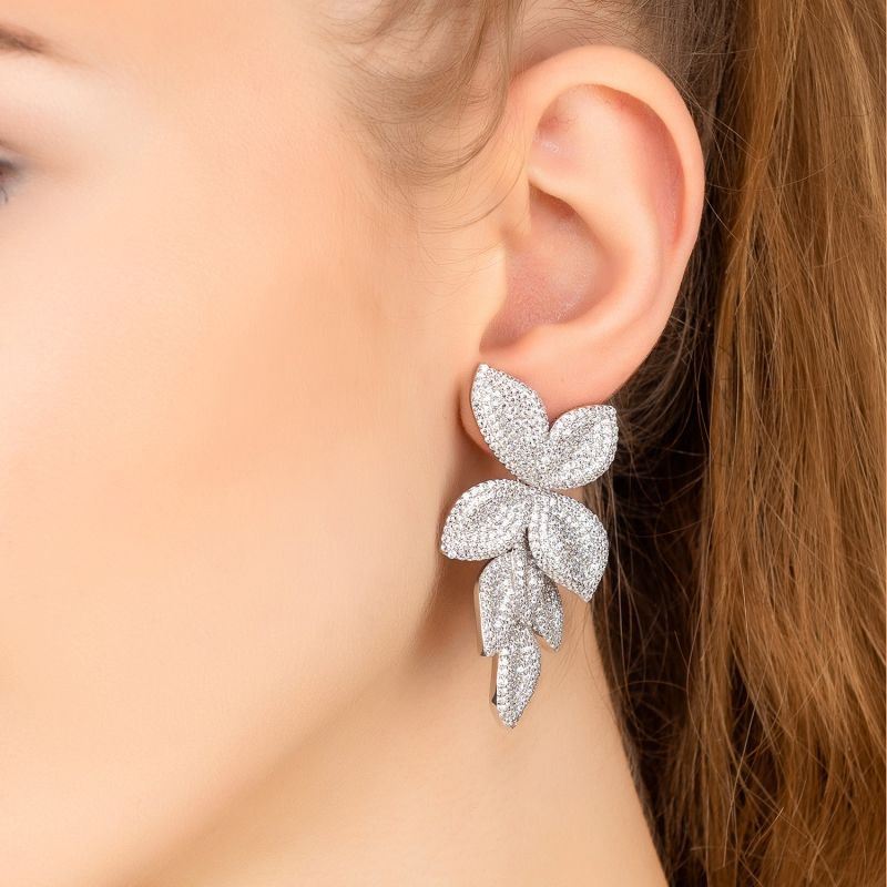 Petal Cascading Flower Earrings Silver image