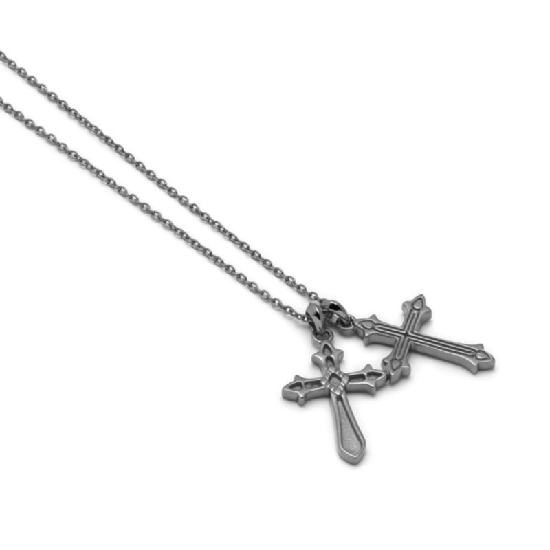 Twin Baroque Cross Necklace In Gunmetal image