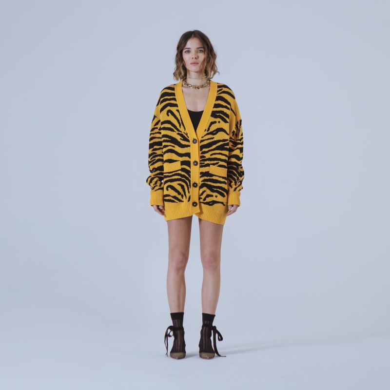 Georgia Yellow/Black Tiger-Jacquard Long Cardigan image