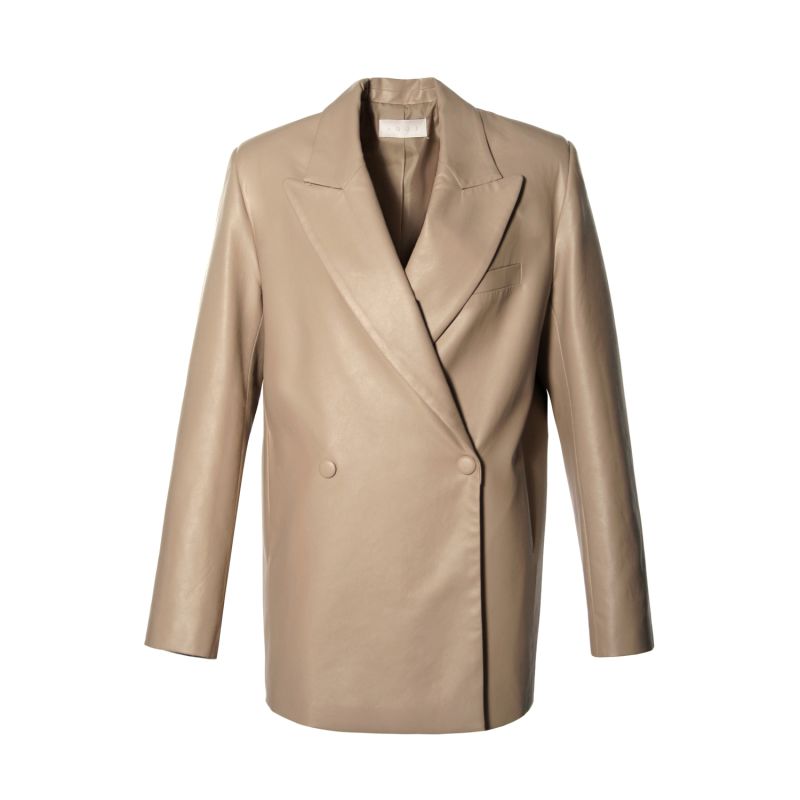 CREAM OVERSIZED VEGAN LEATHER JACKET