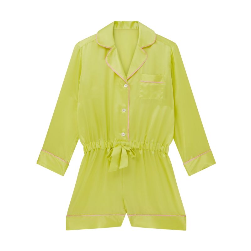 Nikki Silk Pyjama Romper - Green image