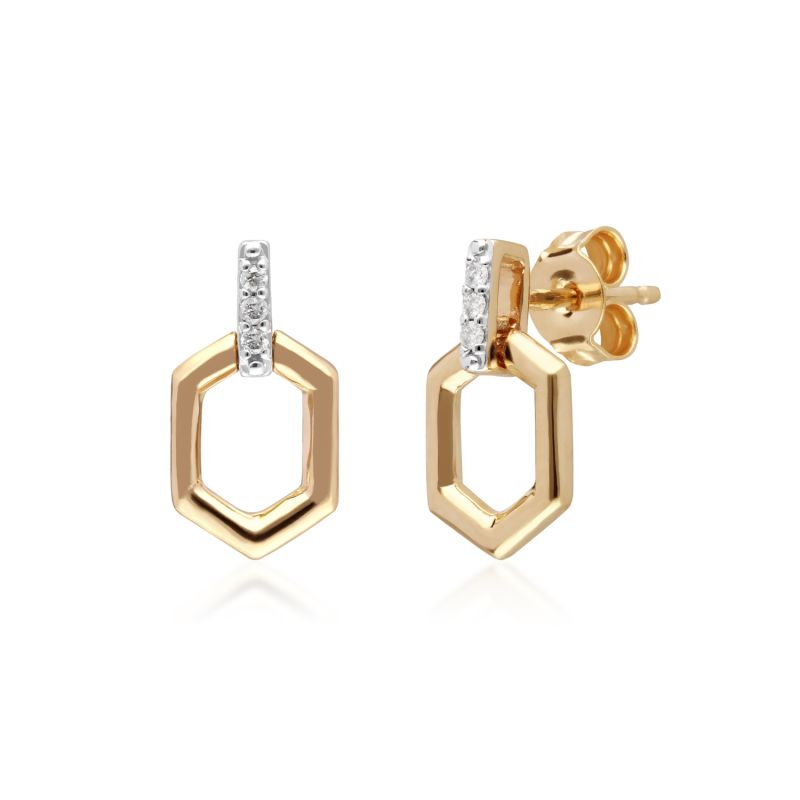 Diamond Pavé Hex Bar Drop Earrings In 9Ct Yellow Gold image