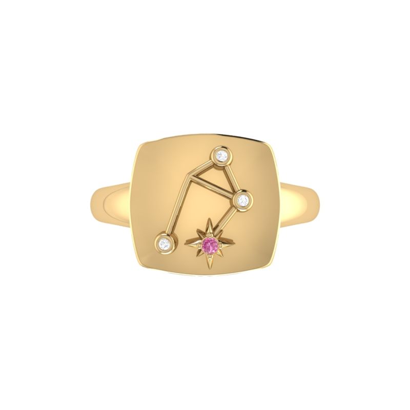 Libra Scales Constellation Signet Ring In 14 Kt Yellow Gold Vermeil image