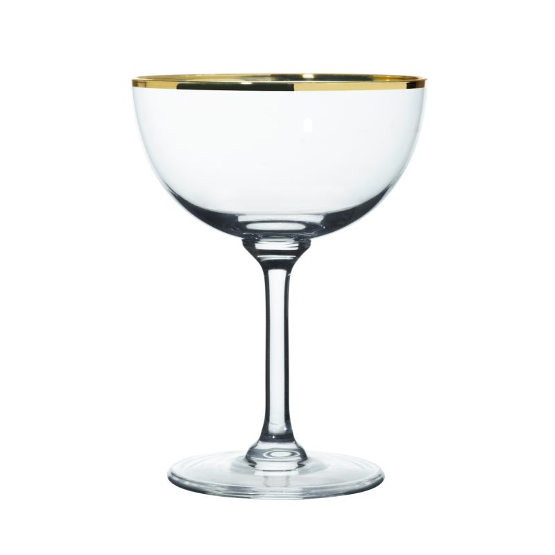 Six Hand-Engraved Crystal Champagne Saucers With Gold Rim Design image