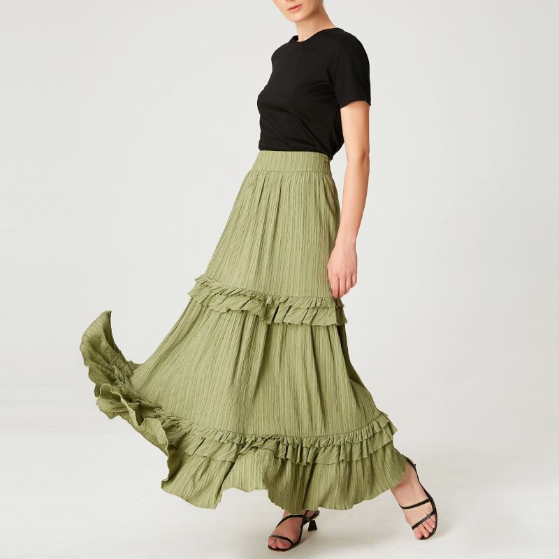 Long Pleated Skirt With Tiered Ruffles image