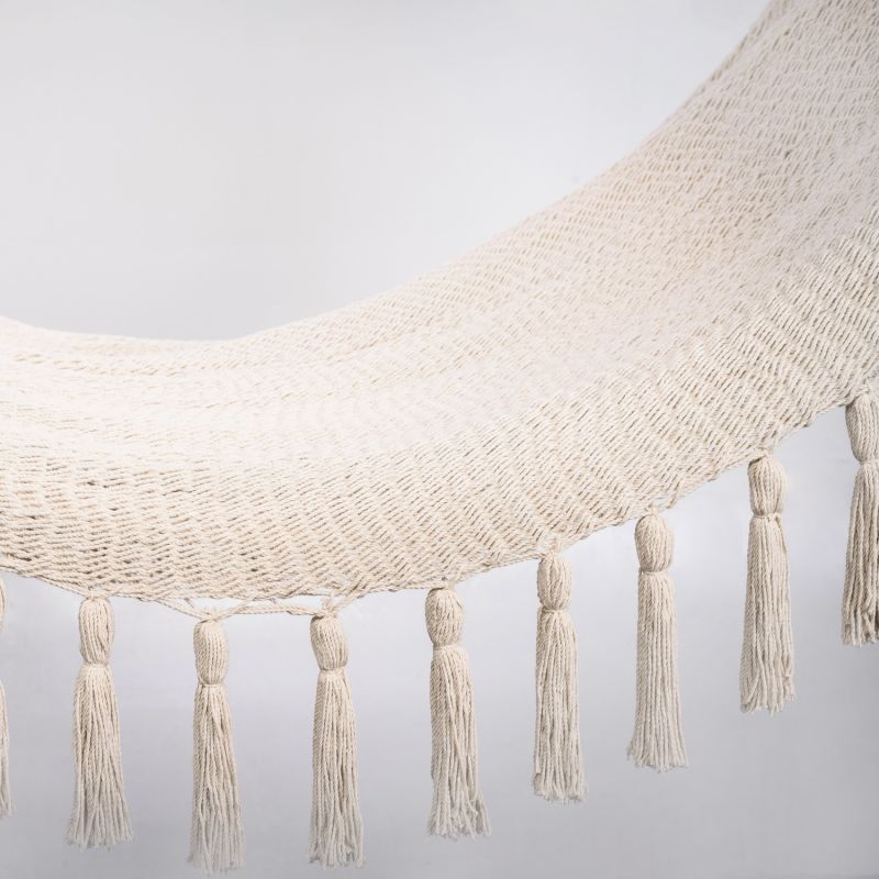 Boho Natural Cotton Hammock With Tassels & Wooden Bar image