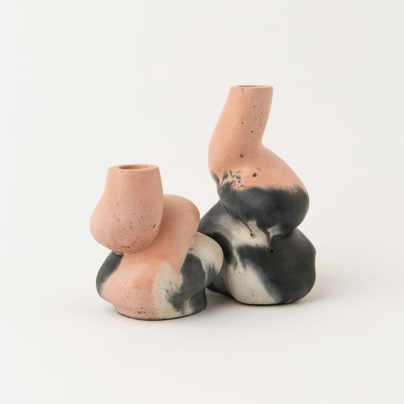 The Cuddle - Pair Of Concrete Candle Holders - Blush, Charcoal, White image