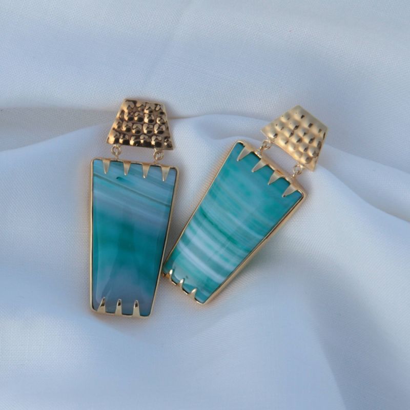 Puerto Rico Teal Determination Gold Gemstone Earrings image