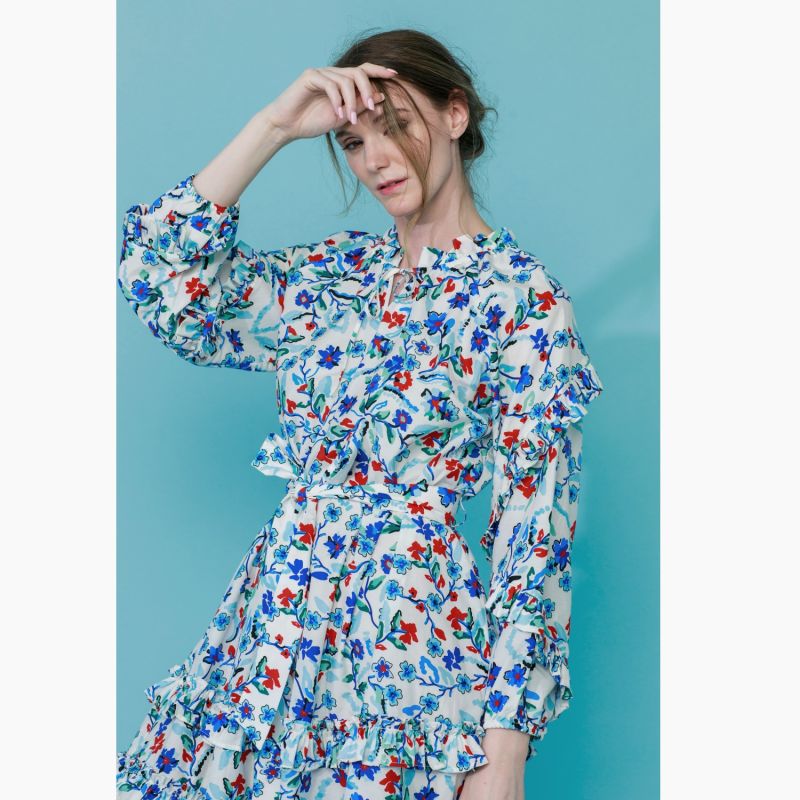 Ocean Flowers Cotton Silk Midi Dress image