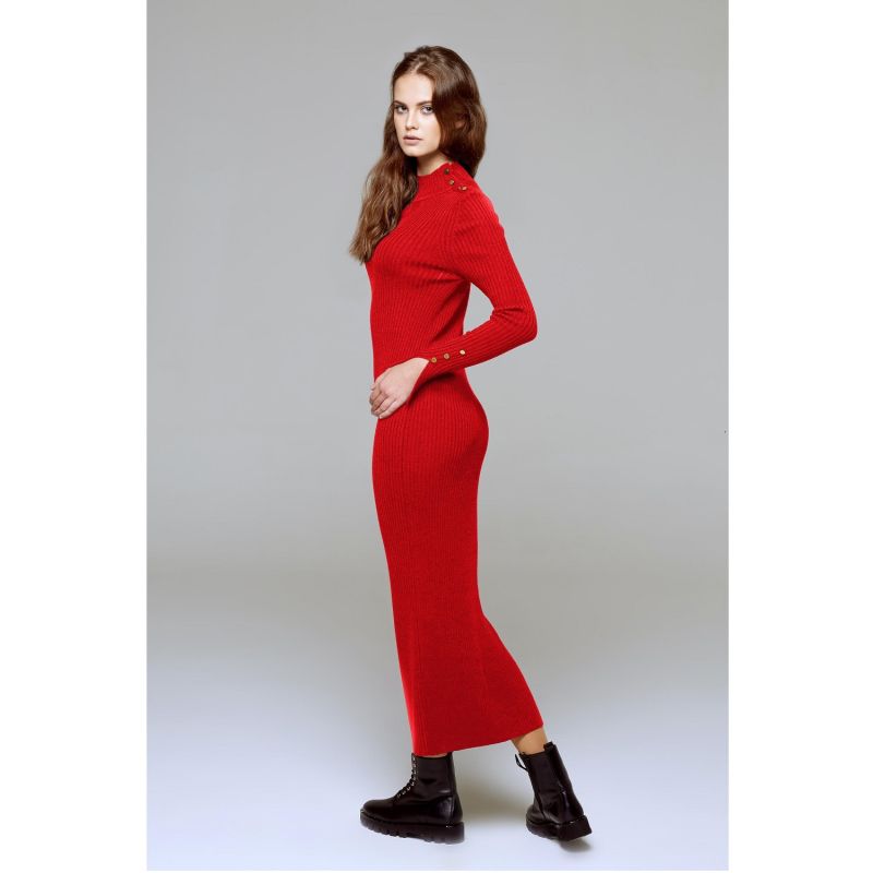 Adriana Maxi Ribbed Wool Dress In Scarlet image