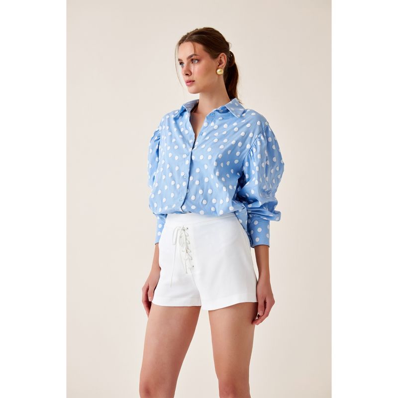 Noemi Blue Puff Sleeve Cotton Shirt image