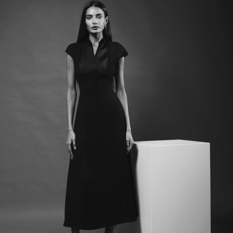 Noir Elegance, Chic Black Collared Dress For All Seasons | Tuva