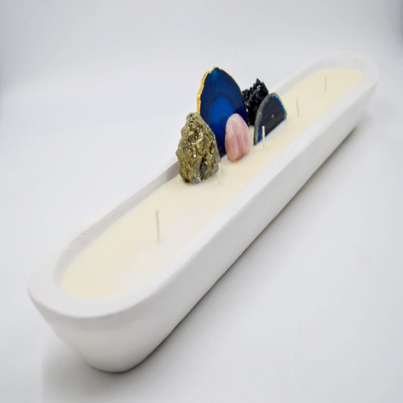 Extra Large Dough Bowl Candle With 24K Gold Trimmed Blue Agate