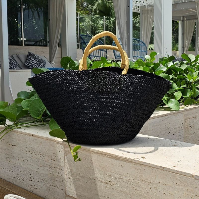 Nora Black Straw Beach Bag - Sand image