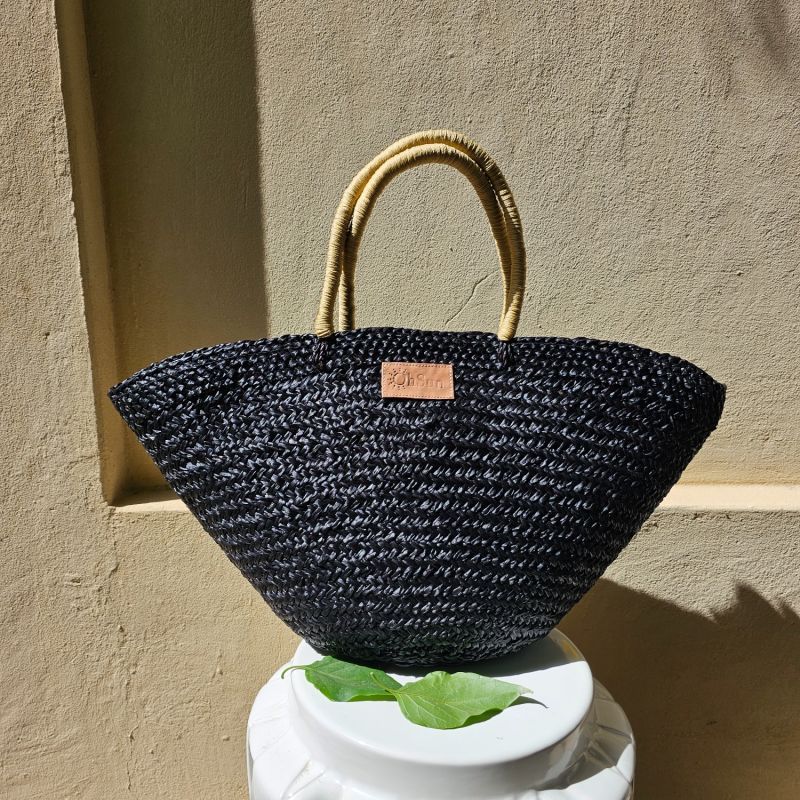 Nora Black Straw Beach Bag - Sand image