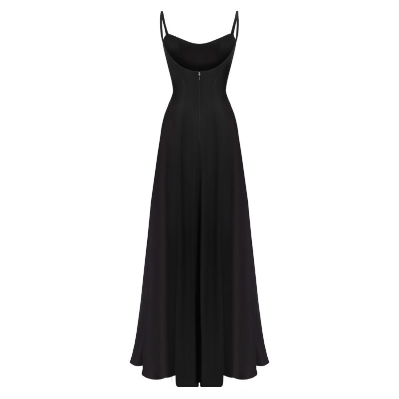 Nora Strap Maxi Dress With Open Back In Midnight Black Lily Phellera