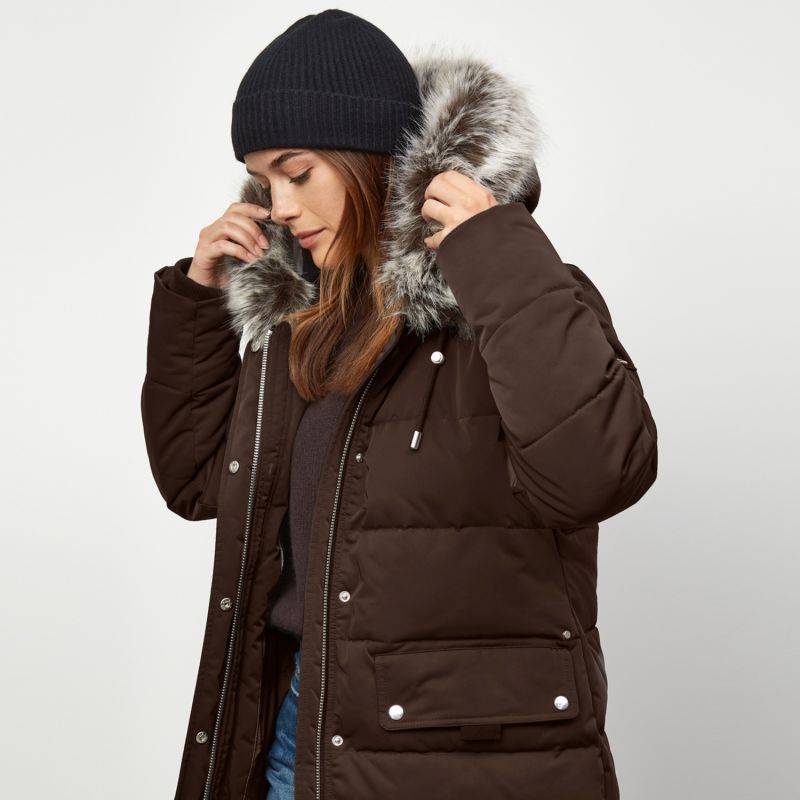 Nordic Faux Fur Parka Jacket - Chocolate image