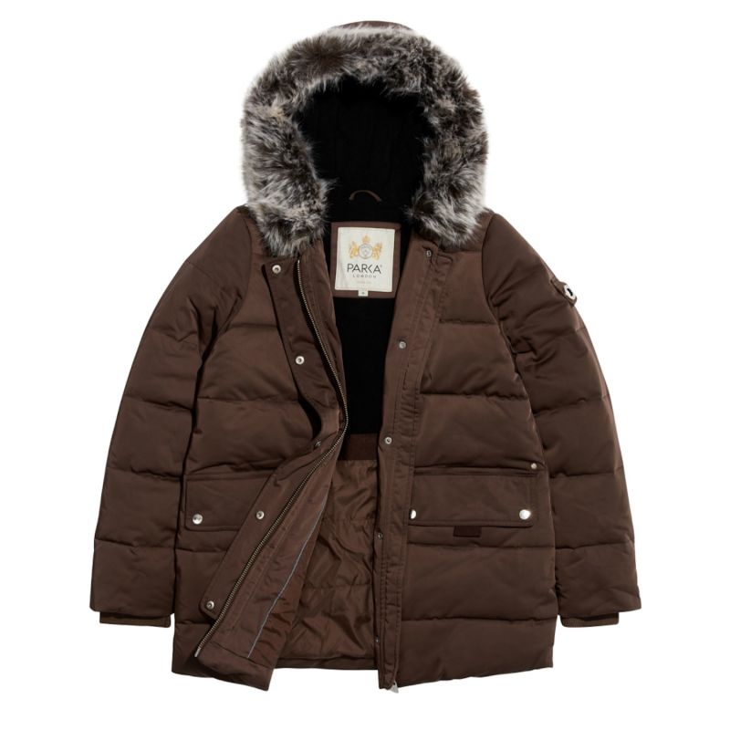 Nordic Faux Fur Parka Jacket - Chocolate image