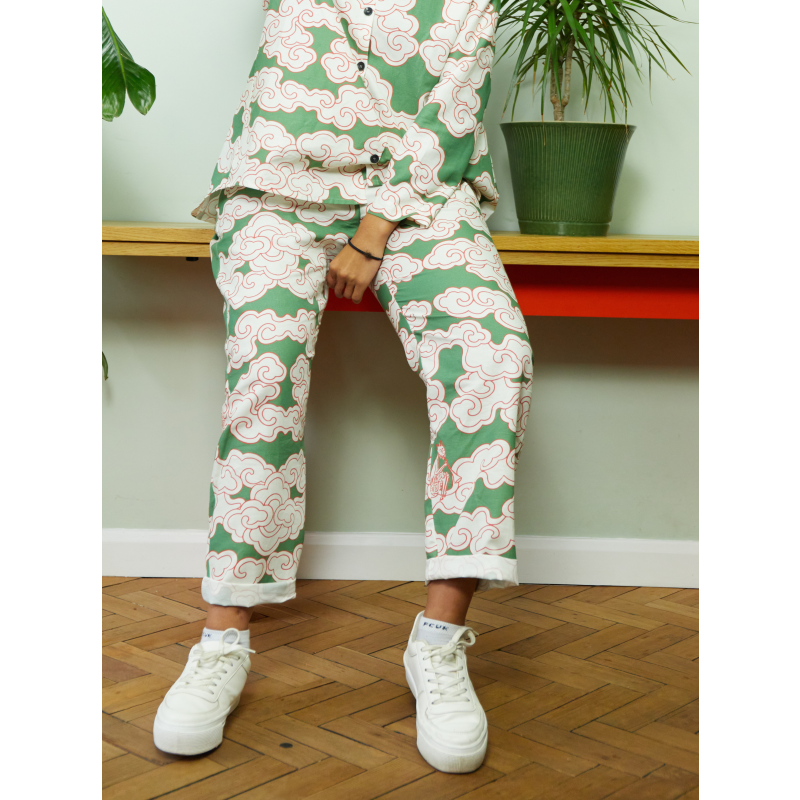 Organic Cotton & Linen Green Clouds Trousers Wild Clouds Wolf & Badger