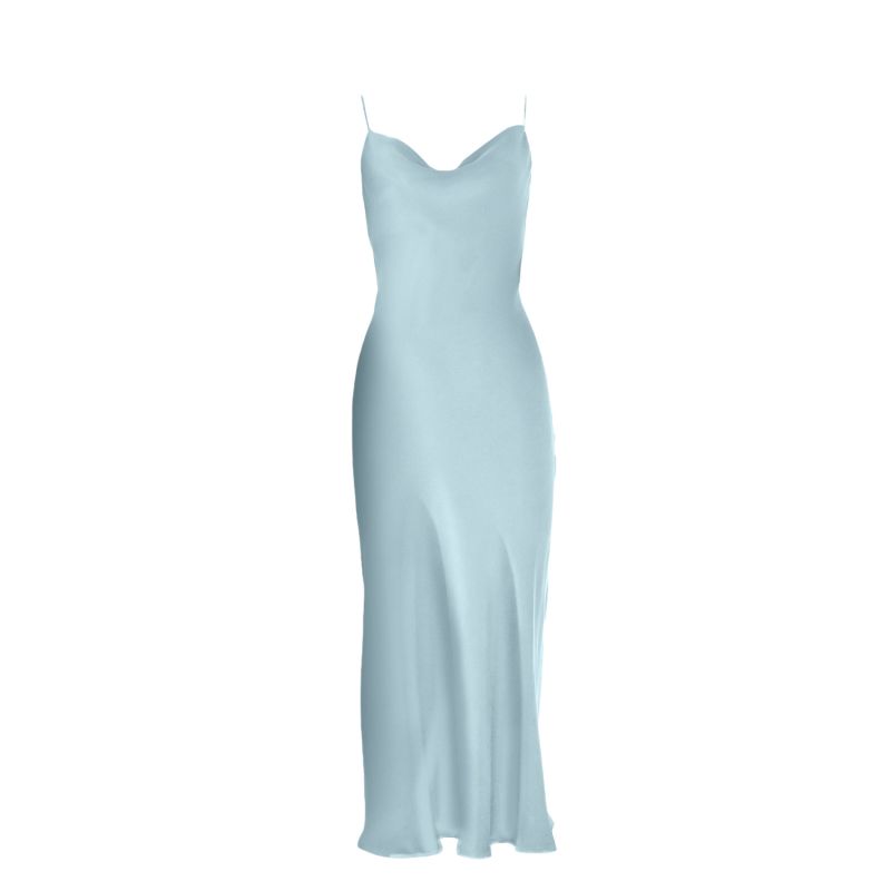 Nova Silk Strappy Open Cross Back Slip Dress - Morning Mist Blue image