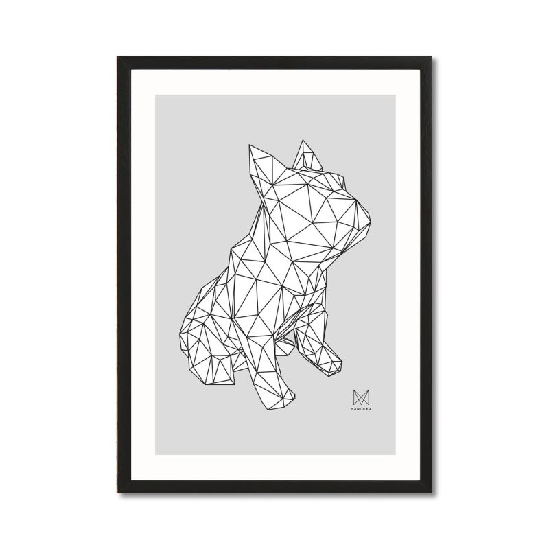 French Bulldog Geometric Print - Frank White On A Grey Background image