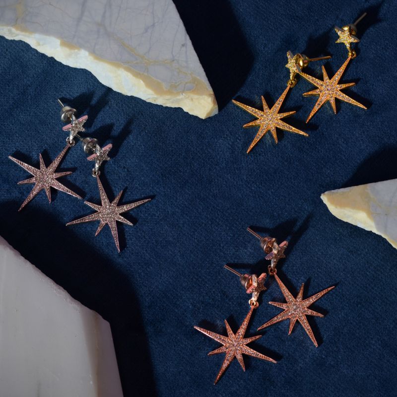 Petite Star Burst Drop Earring Rosegold image