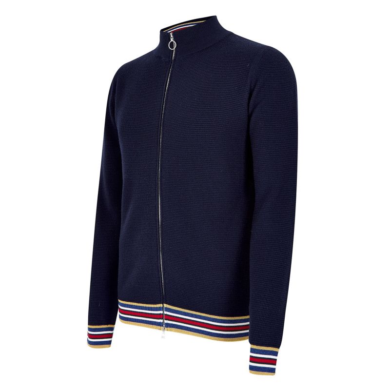 Navy Extrafine Merino Textured Bomber Jacket image