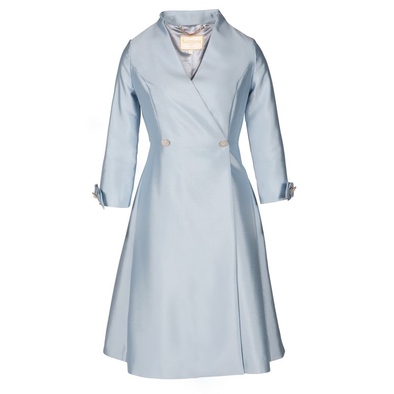 'Astor' 100% Wool & Silk Dress Coat In Blu image