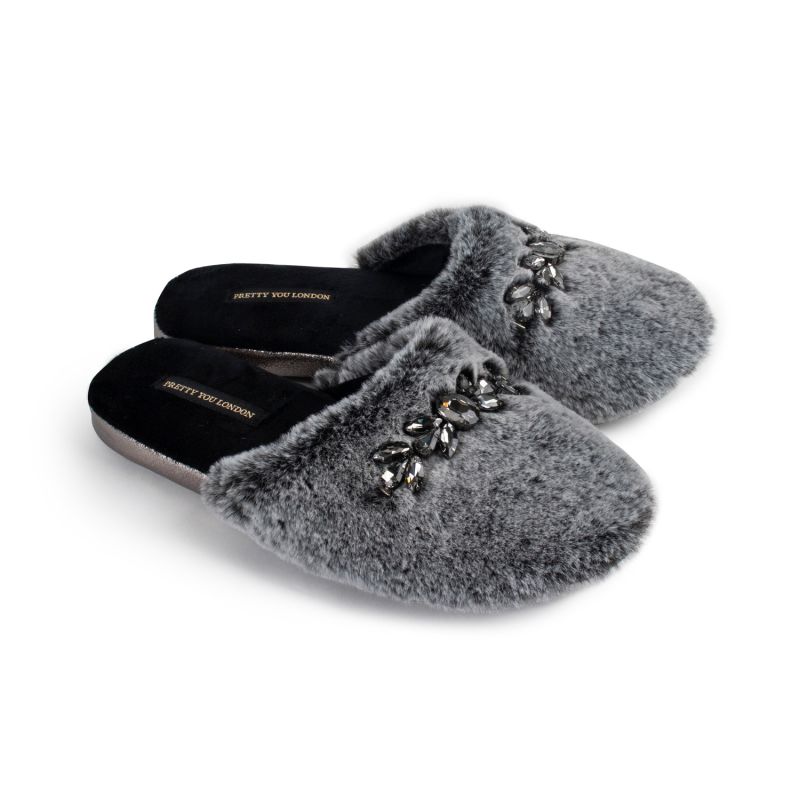 Dido Elegant Diamante Mule Slippers In Black image