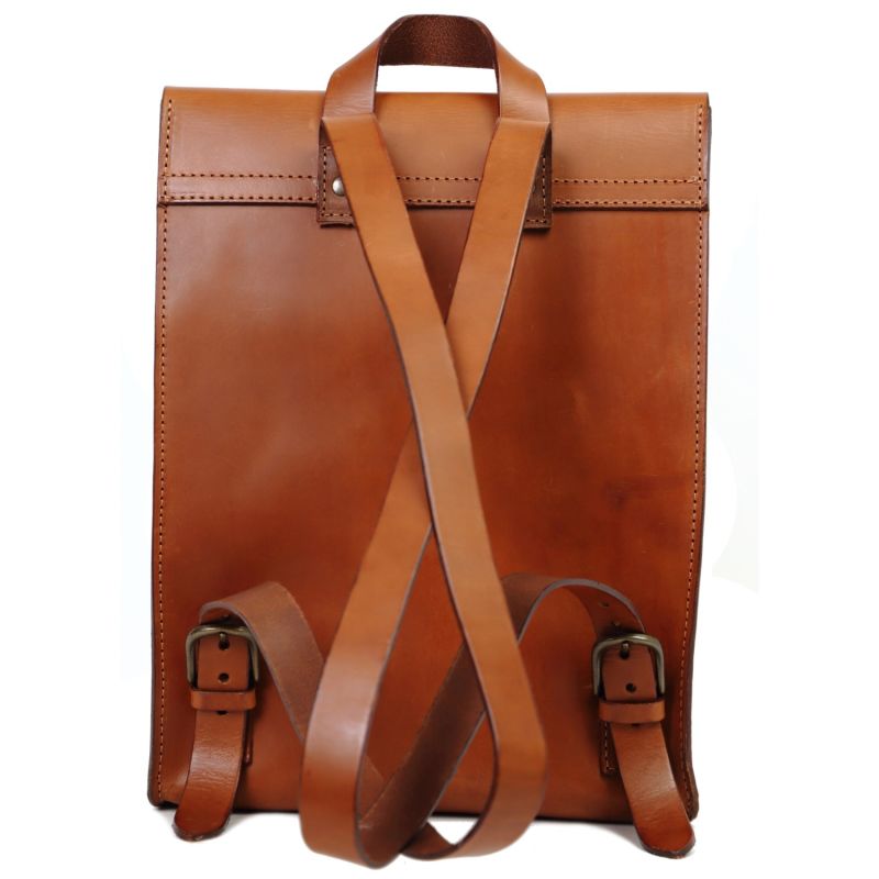 Leather Backpack In Cuoio Brown image