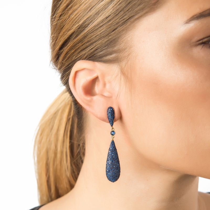 Coco's Long Drop Earrings Sapphire Blue Cz image