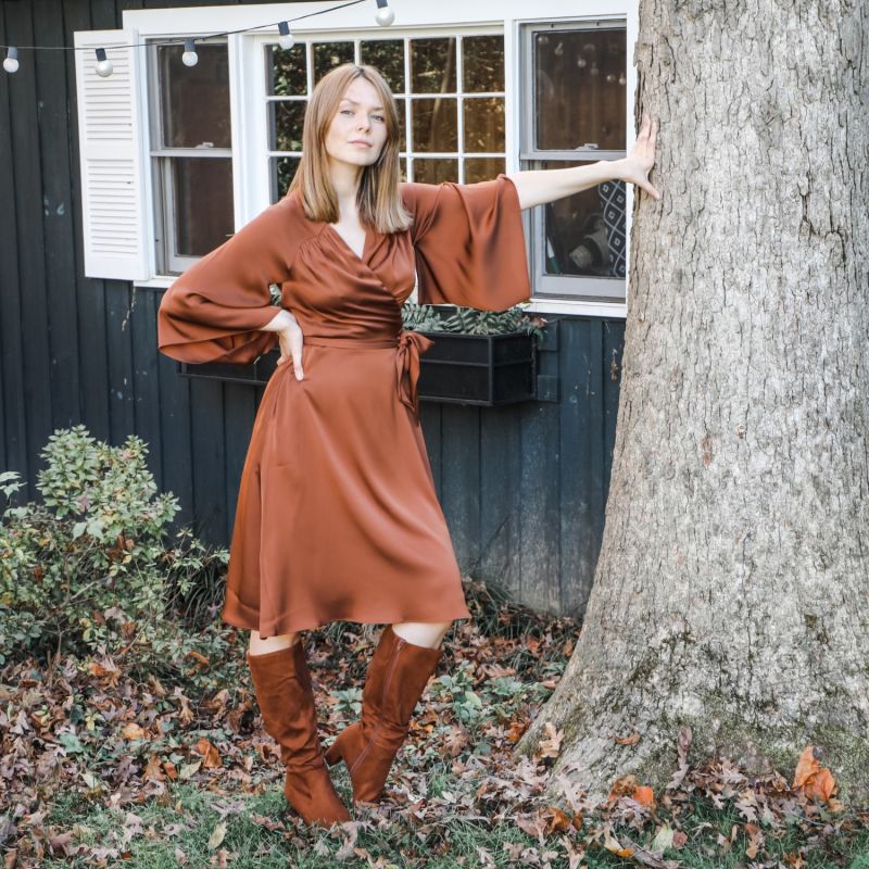 Rhia Kimono Dress In Sugar Almond Brown Silk image