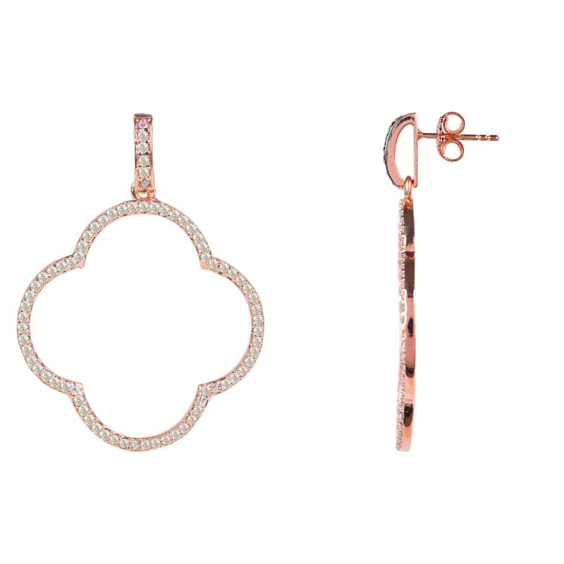 Open Clover Large Drop Earrings White Cz Rosegold image