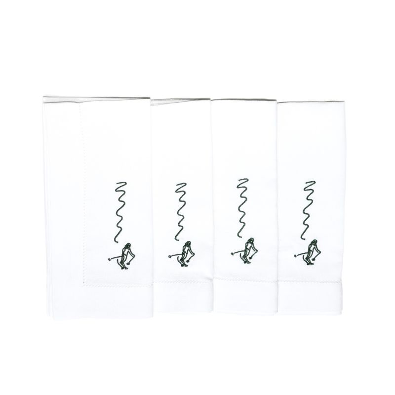 Skiers Embroidered Napkin, Set Of 4, In Dark Green image