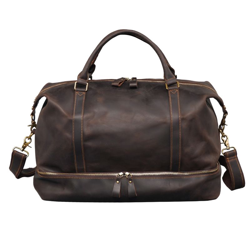 Leather Weekend Bag With Suit Compartment Vintage Dark Brown Touri