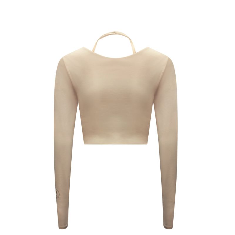 Nude Long Sleeve Cropped Gym Top With In Built Sports Bra image