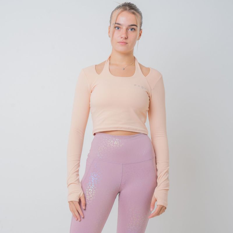 Nude Long Sleeve Cropped Gym Top With In Built Sports Bra image